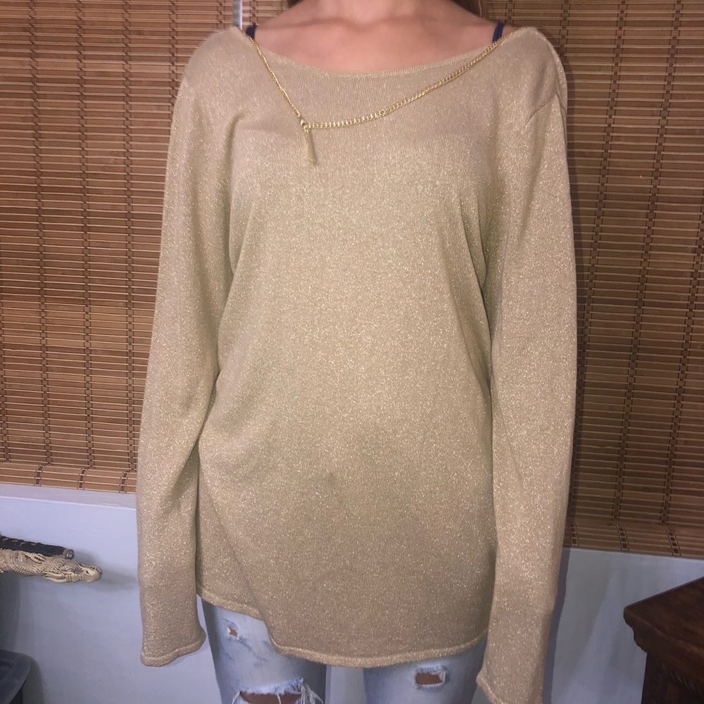 MK gold glitter long sleeve blouse w/necklace